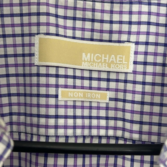 Michael Kors MENS No Iron Button Down Dress Shirt Sz 16.5 Purple and Blue plaid - Picture 1 of 5